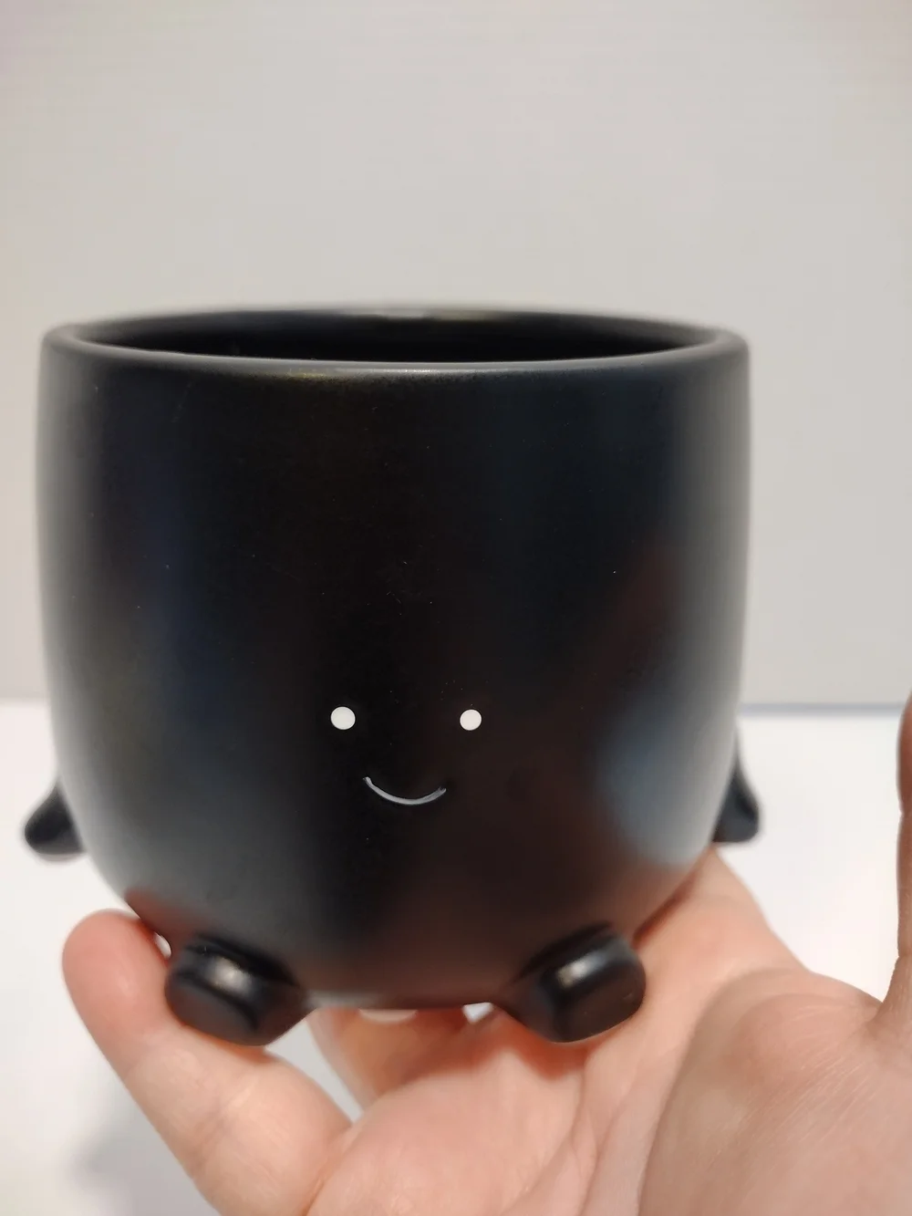 Black Smiling Ceramic Planter - Cute Footed Pot